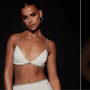 Sweeney Diamante Bralette Top - Bone